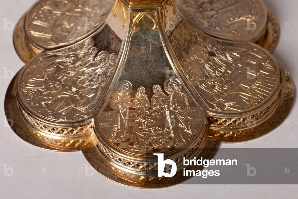 Chalice. Goldsmithing, jewellery, 19th century copy of 16th century original. Detail bottom.