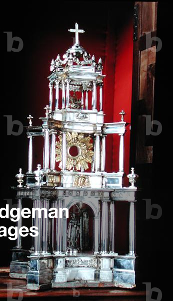 Monstrance containing the consecrated Host, used in processions (silver)
