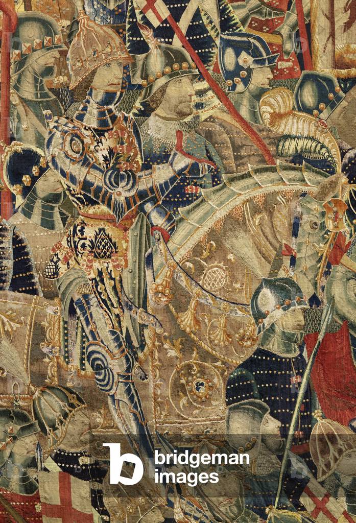 Tapestry showing the Conquests of king Alfonso V of Portugal (Conquistas de Alfonso V de Portugal), Tournai. Detail. (Wool and silk)