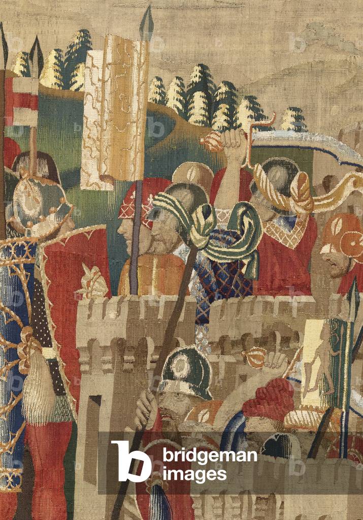 Tapestry showing the Conquests of king Alfonso V of Portugal (Conquistas de Alfonso V de Portugal), Tournai. Detail. (Wool and silk)