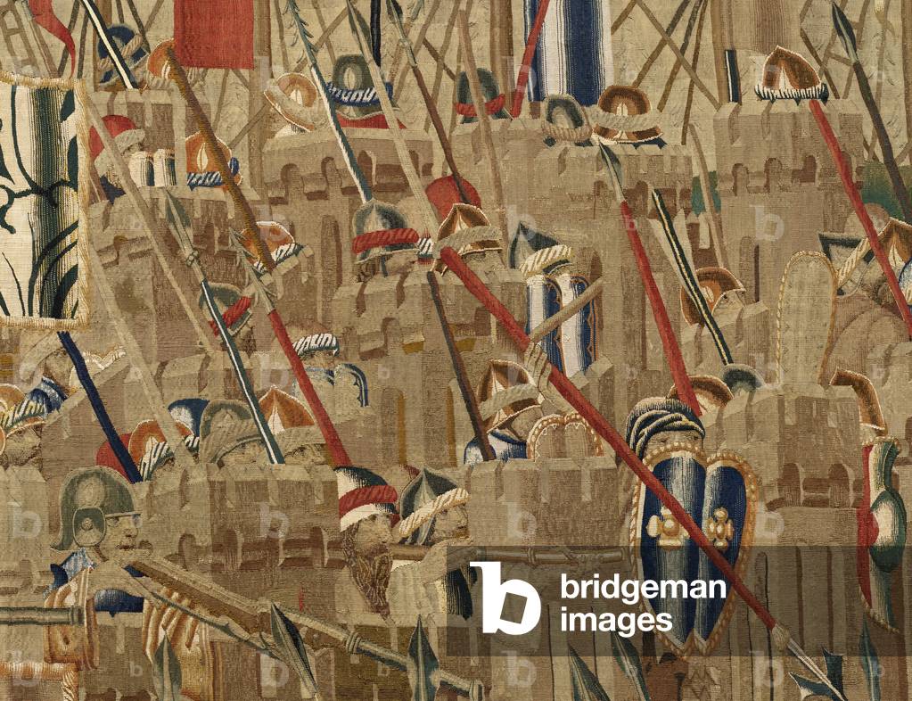 Tapestry showing the Conquests of king Alfonso V of Portugal (Conquistas de Alfonso V de Portugal), Tournai. Detail. (Wool and silk)