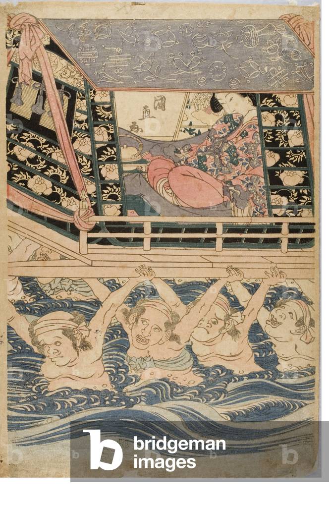 Spring scene of young women on a journey, c.1786-1864 (woodblock print on paper)