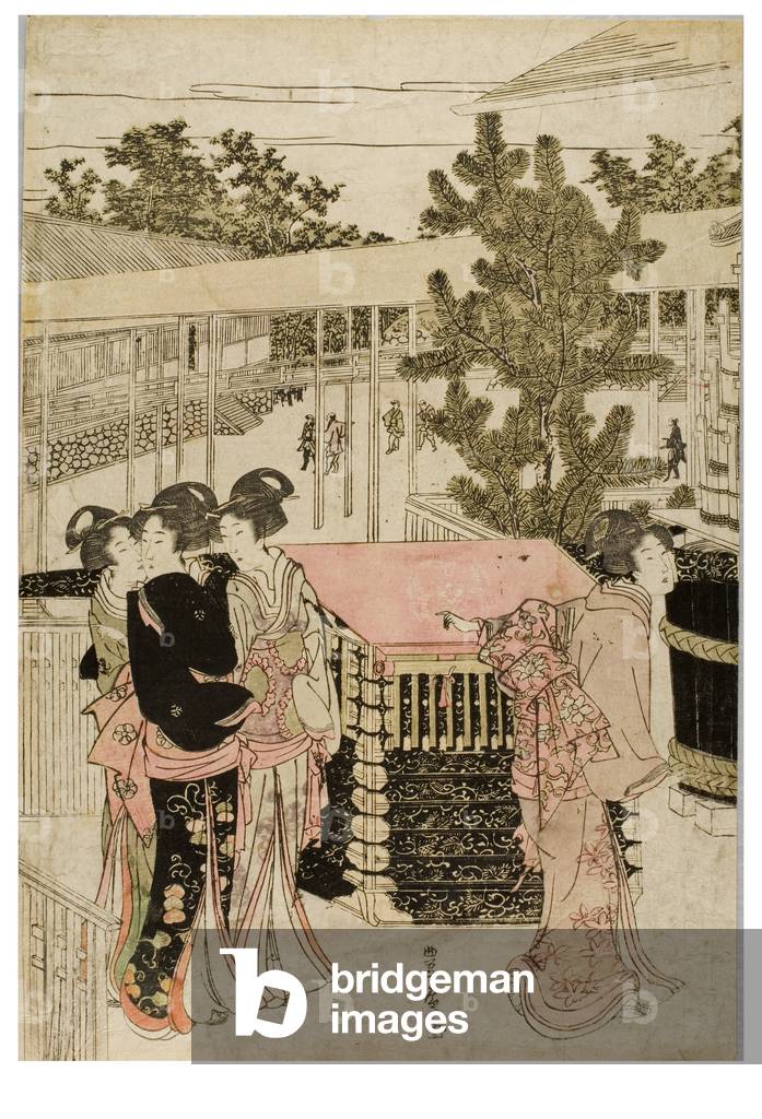 New Year Pilgirmage to Myohoji in Horinouchi, Edo, c.1804-1810 (woodblock on paper)