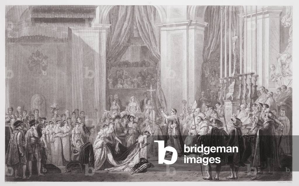 Sacre de l'Empereur Napoléon et Couronnement de l'Impératrice Joséphine dans l'Église de Notre-Dame de Paris (2 Décembre 1804), engraved by Jean-Jacques Frilley (1777-1840), early 19th century (engraving)