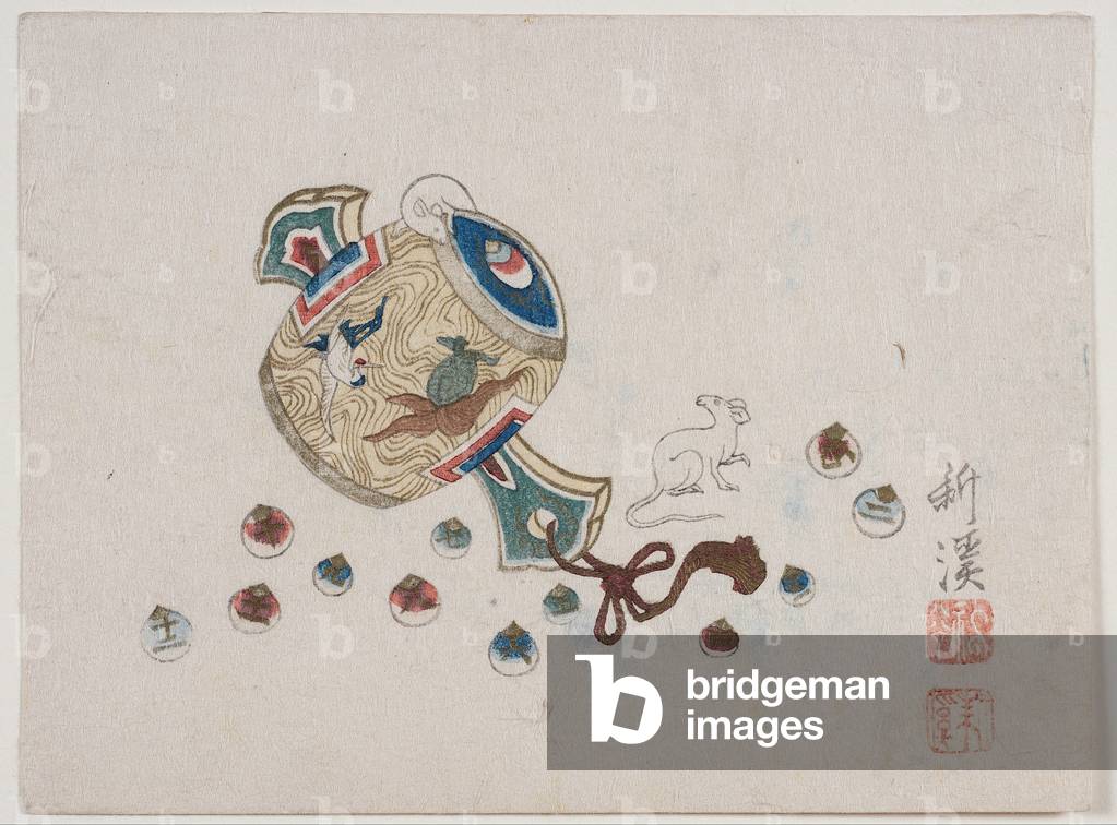 Daikoku's Mallet, Rat, and Jewels, 1840 (Woodblock print)