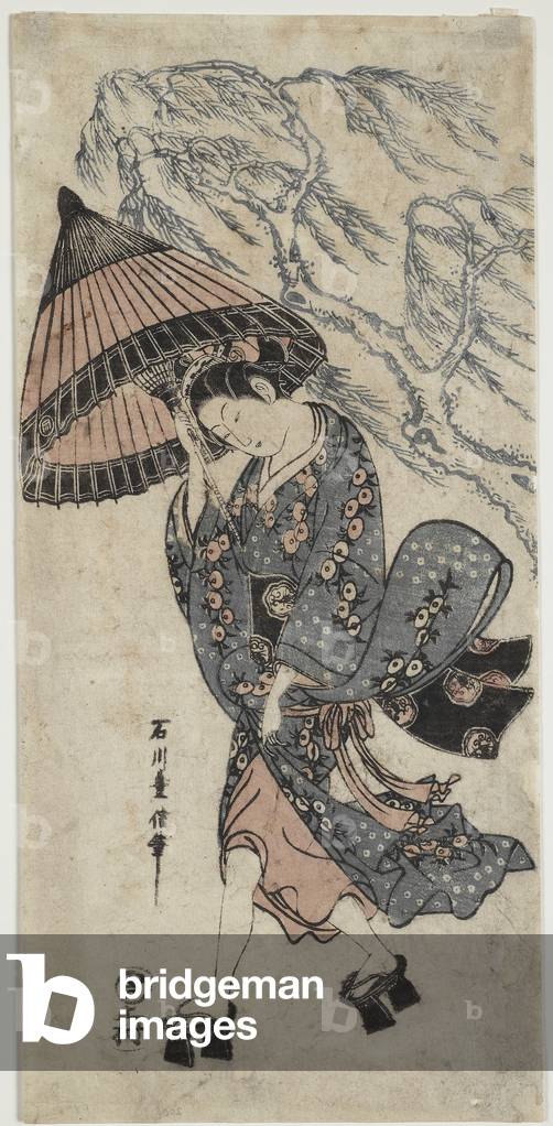 Young Woman in a Sprint Wind, mid to late 1750's (woodblock print)