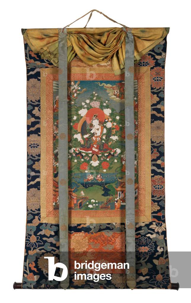 Bodhisattva Padmapani and other Deities, late 18th century (Thangka: colours on cloth, cloth mountings, wooden dowels)