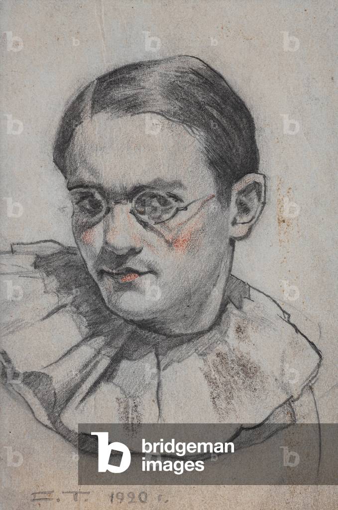 Self-Portrait in a Clown Suit, 1920 (pencil & crayon on cardboard)