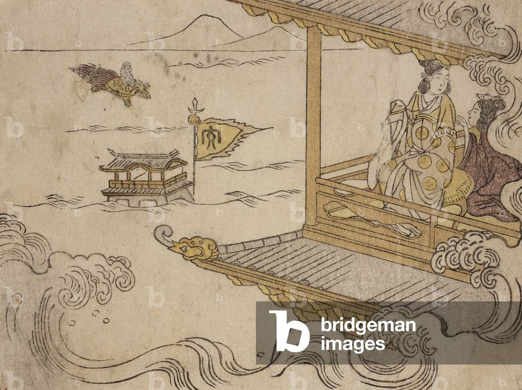 E-goyomi page (picture calendar), Imaginary river scene, 1800's (woodblock print)