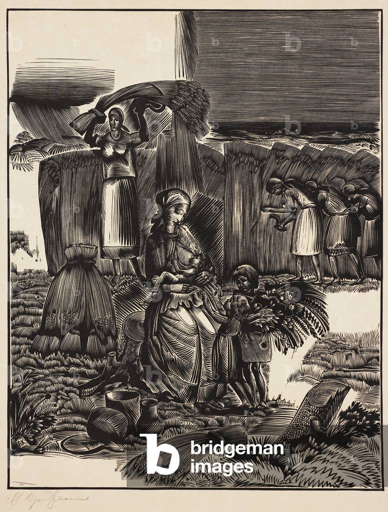 The Harvest, 20th century (wood engraving on paper)