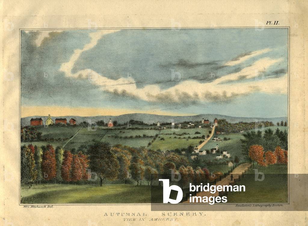 Autumnal Scenery, View of Amherst, 1833 (hand-coloured litho)