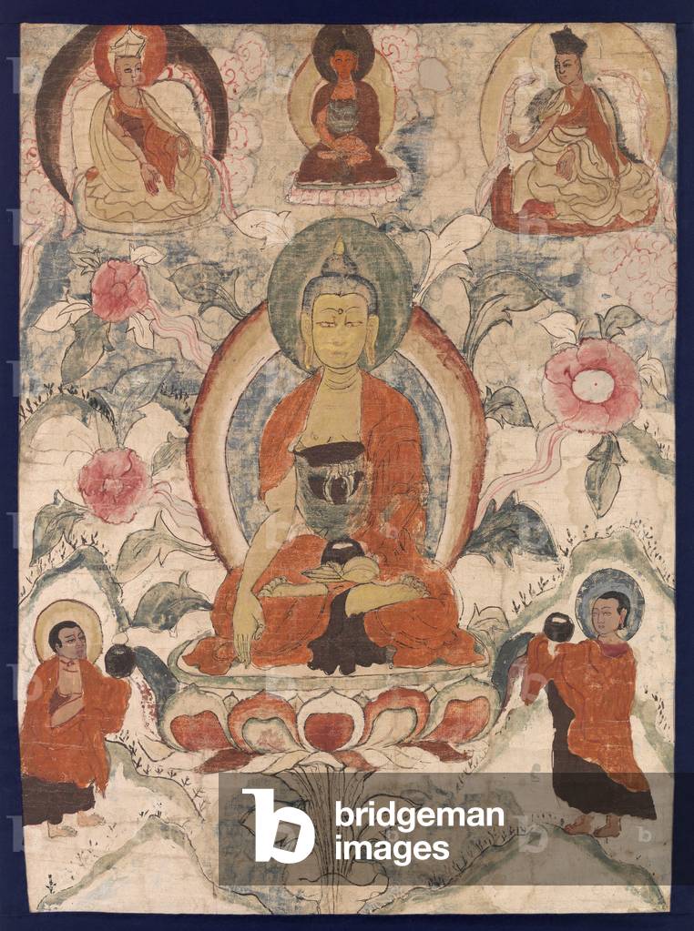 The Buddha with Buddhist Teachers, 16th-19th century (Thangka: colours on cloth, cloth mountings)