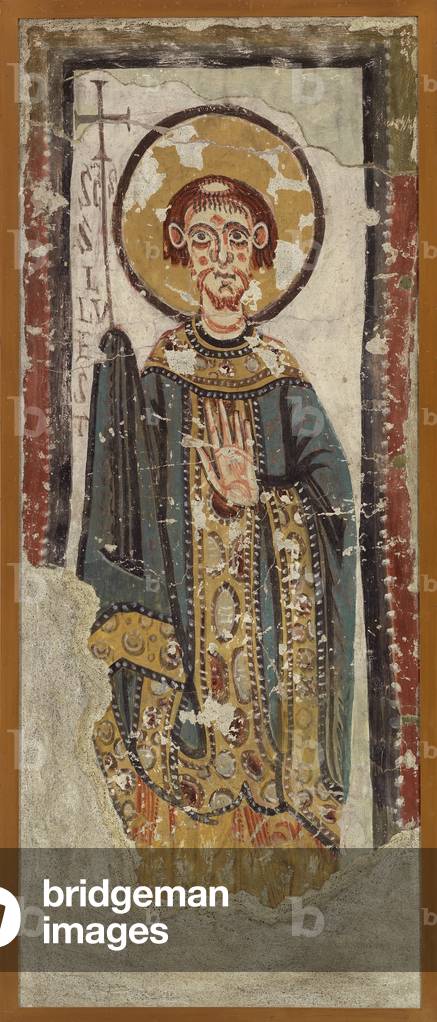 Saint Sylvester, 12th century (fresco, transferred to canvas (holes filled with plaster))