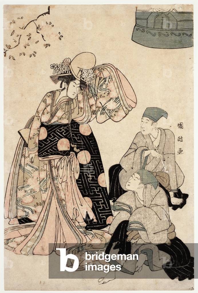 Court Lady & Two Attendants-Oban, 18th-19th century (woodblock print)