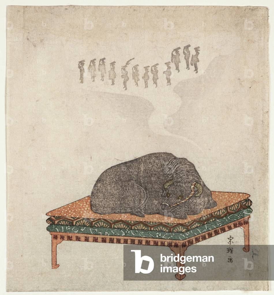 Ox Asleep on Stand, Dreaming of Men, 1798 (woodblock print)