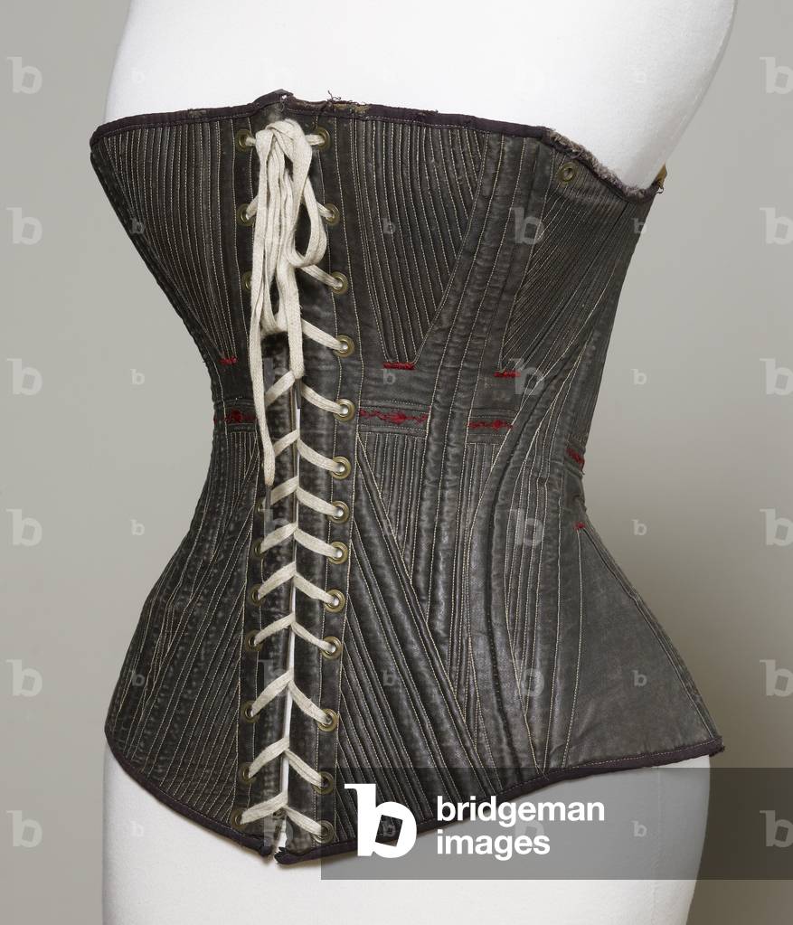 Corset (view B), 1840-50 (cotton, metal, leather & satin)