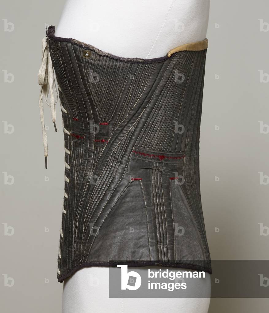 Corset (view C), 1840-50 (cotton, metal, leather & satin)