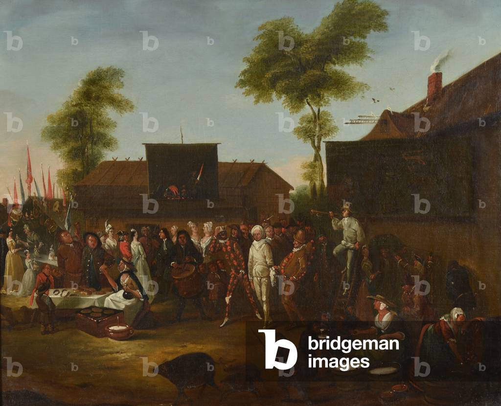 A village carnival with figures of the Commedia dell'Arte (oil on canvas)