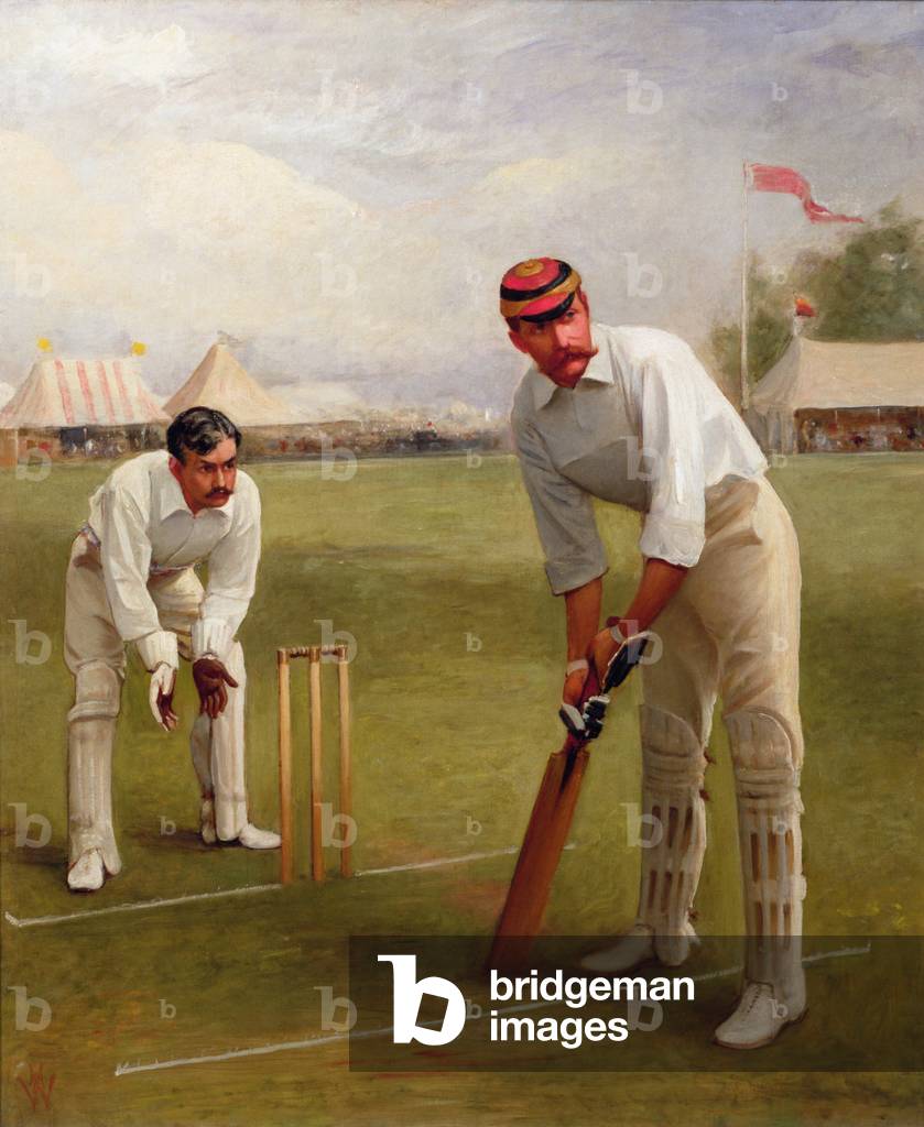 Image de Peinture représentant A.E. Stoddart au batteur portant une casquette I Zingari avec G. MacGregor, 20t
