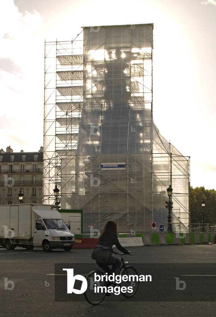 The statue of the Place de la Republique under cover, Paris 11th arrondissement.