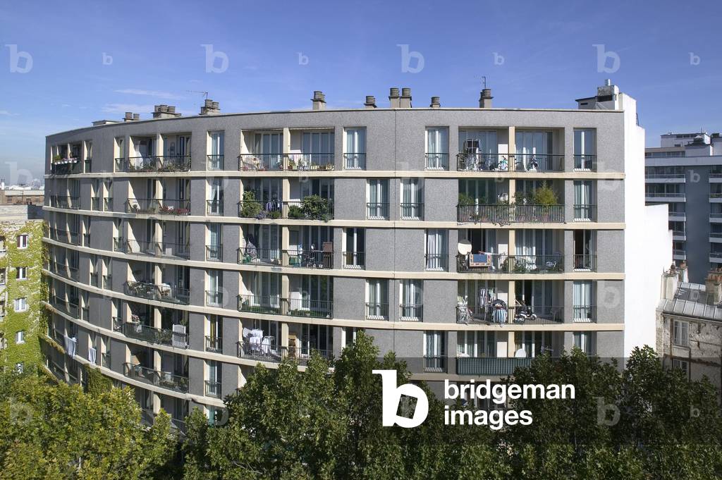 Parisian corner building, rue Mathurin Moreau in Paris 19th.