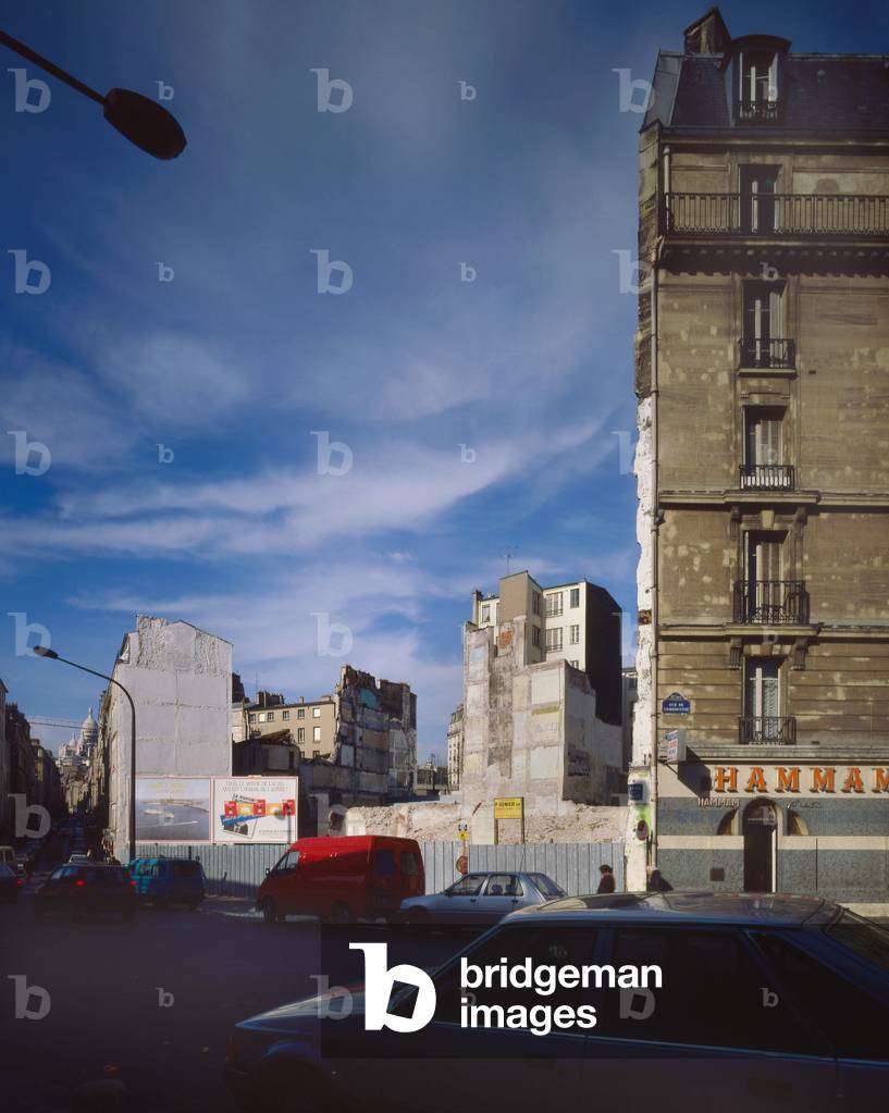 Demolition. Corner building between Rue de Timbouctou and Boulevard de la Chapelle, Paris75018. Photography 1989;