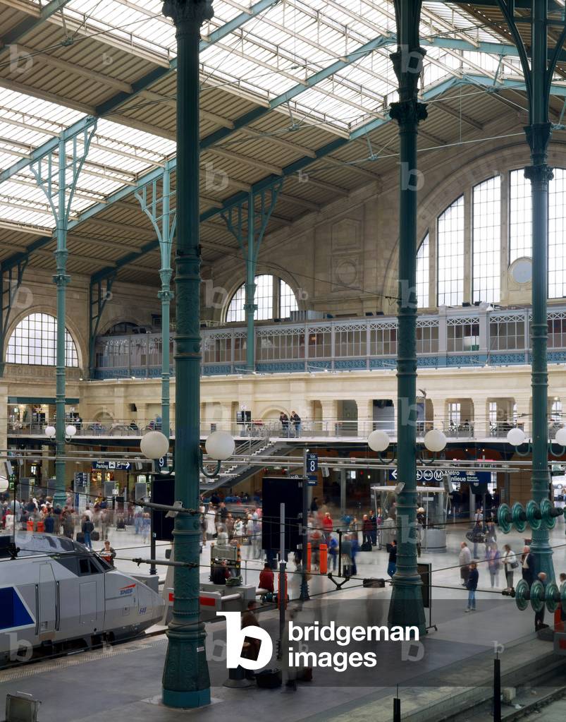 Gare du Nord to Paris 75010. Construction 1861-1865, architect Jakob Hittorff (1792-1867), renovation of amenagement 2008-2010, Jean Marie Duthilleul. The third station in the world after Tokyo (Japan) and Chicago (Illinois, USA), the station welcomes 500,000 passengers every day.