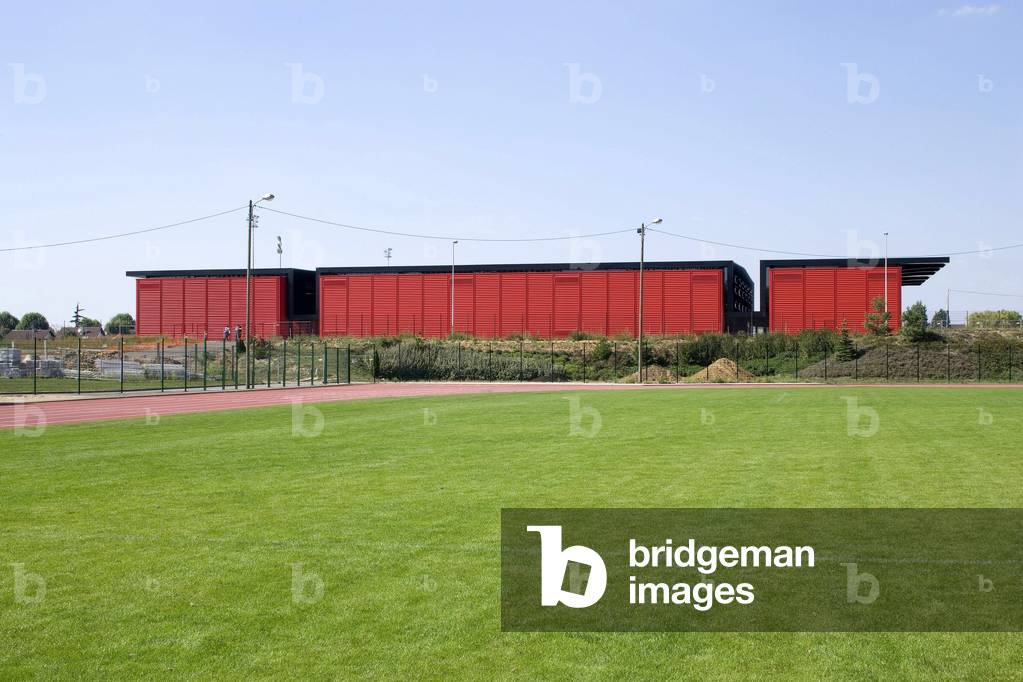 The Palais des Sports de Tremblais-en-France (Tremblais in France), Seine-Saint-Denis (Seine Saint Denis), Ile de France (Ile-de-France). Architecture of B+C architects, 2005. Photography 15/06/05