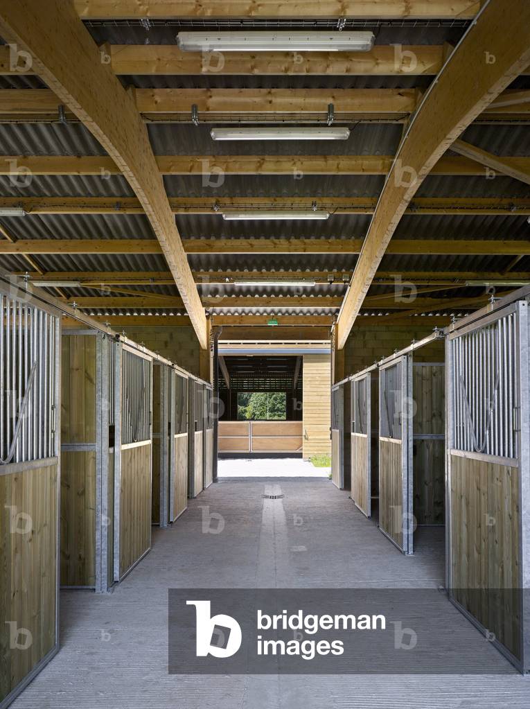 The equestrian center on the Croix-Bonnet ZAC in Bois d'Arcy in Yvelines, Ile de France (Ile-De-France), France. Architecture 2009 of B+C Architects (Giovanni Bellaviti and Dino Constantin Coursaris). Photography 01/06/09