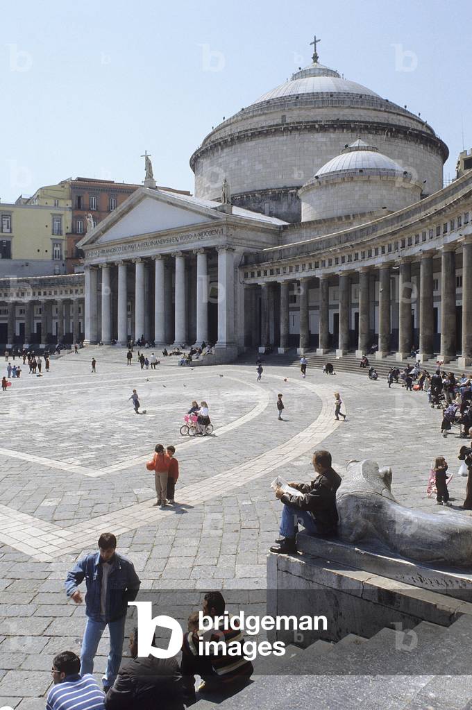 The Plaza del Plebiscite (Piazza del Plebiscito) and the Basilica of Saint Francois de Paul, in Naples (Italy).