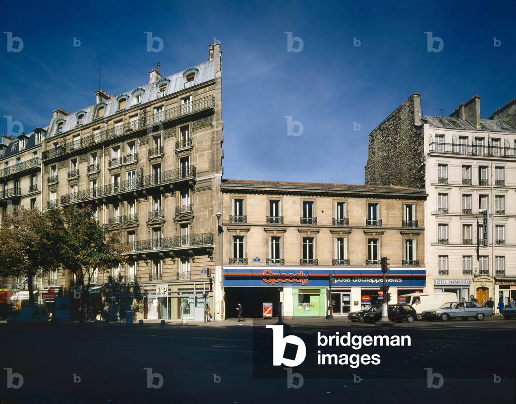 Parisian buildings, corner of avenue de la Repubique and rue Oberkampf, Paris 11th arrondissement.
