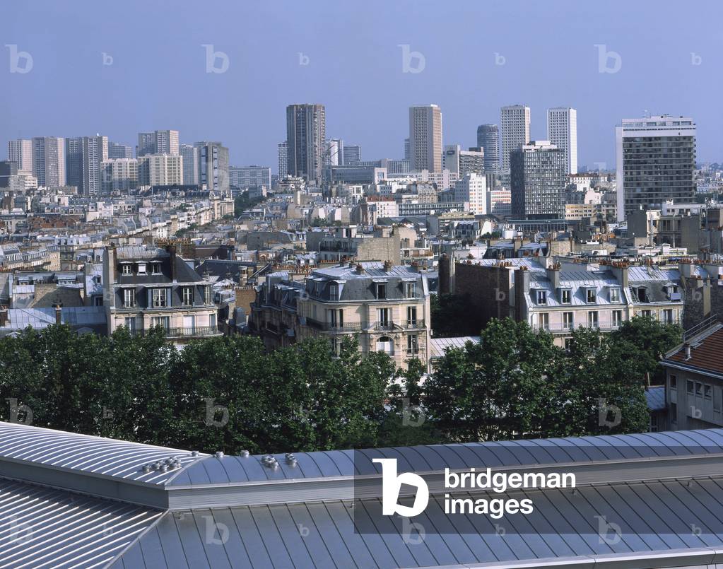 Panoramic view of Paris, towards the towers of Paris 13th arrondissement, from the roofs of the Ecole Superieure de Physique Chemistry de Paris 5th arrondissement.