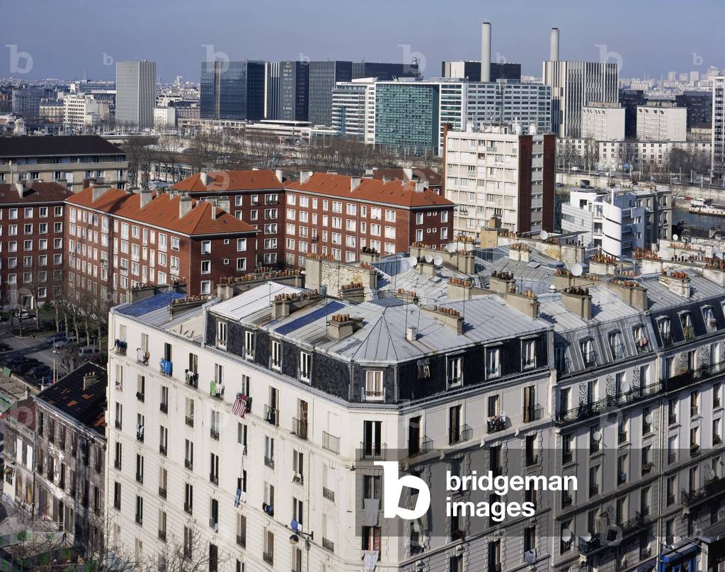Parisian residential buildings. Panoramic view from boulevard Vincent Auriol, Paris.
