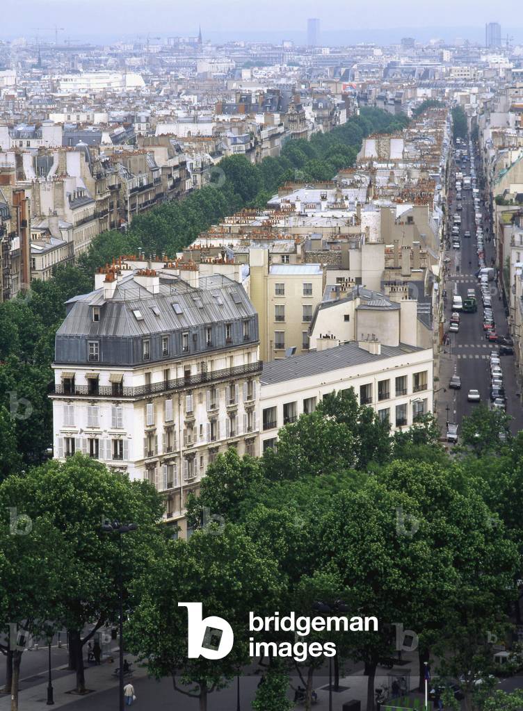 Panoramic view from Opera Bastille on the delimite island by Boulevard Beaumarchais and Rue Amelot, Paris 11th arrondissement.