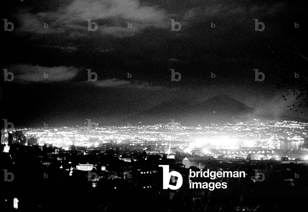 Night panorama of the city of Naples from the Vomero hill. You can see Vesuvius in the distance. 2003.