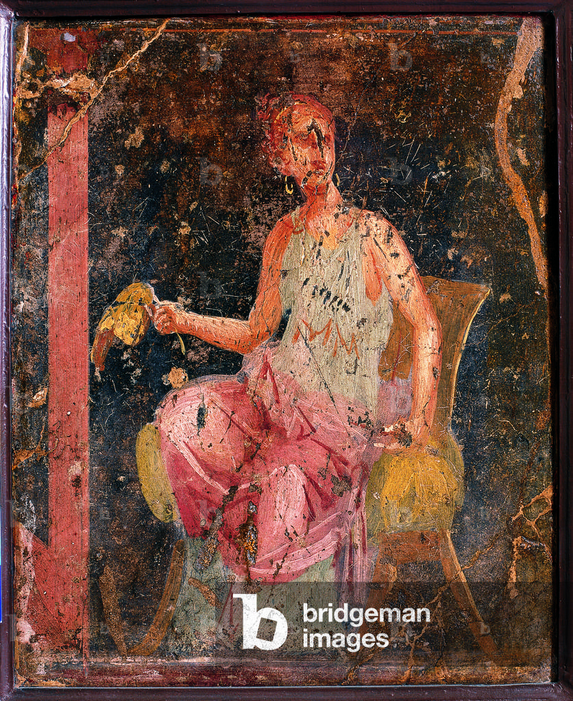 Woman Sitting with a Fan, by unknown artist, 54-69, 1st Century A.D., ripped fresco, 47 x 38 cm