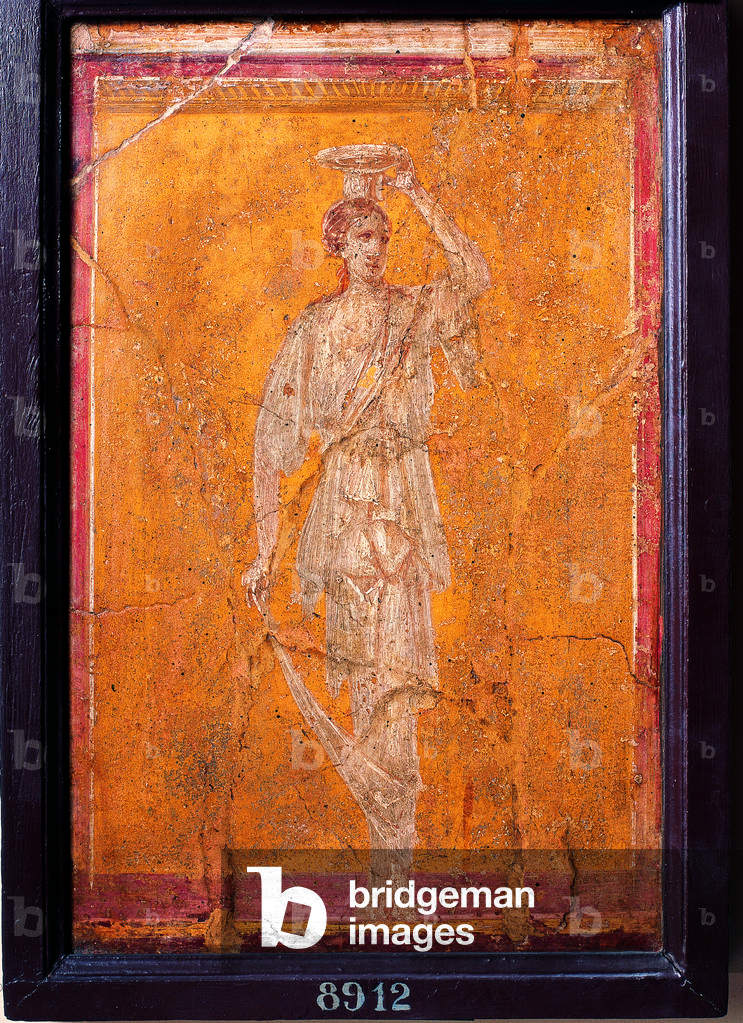 Aedicules with Ladies (Basket-Bearers), by unknown artist, 10-37, 1st Century A.D., ripped fresco, 54 x 37 cm