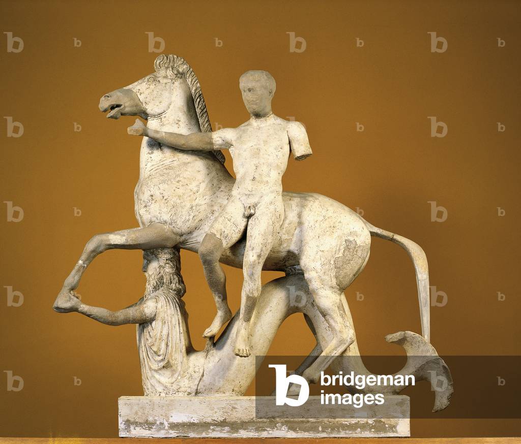 Locri Epizefiri. Dioscuri group from the Ionic Temple of Marasà (Locri Epizefiri. Il gruppo dei Dioscuri dal Tempio Ionico di Marasà), 420, 5th Century b.C, marble