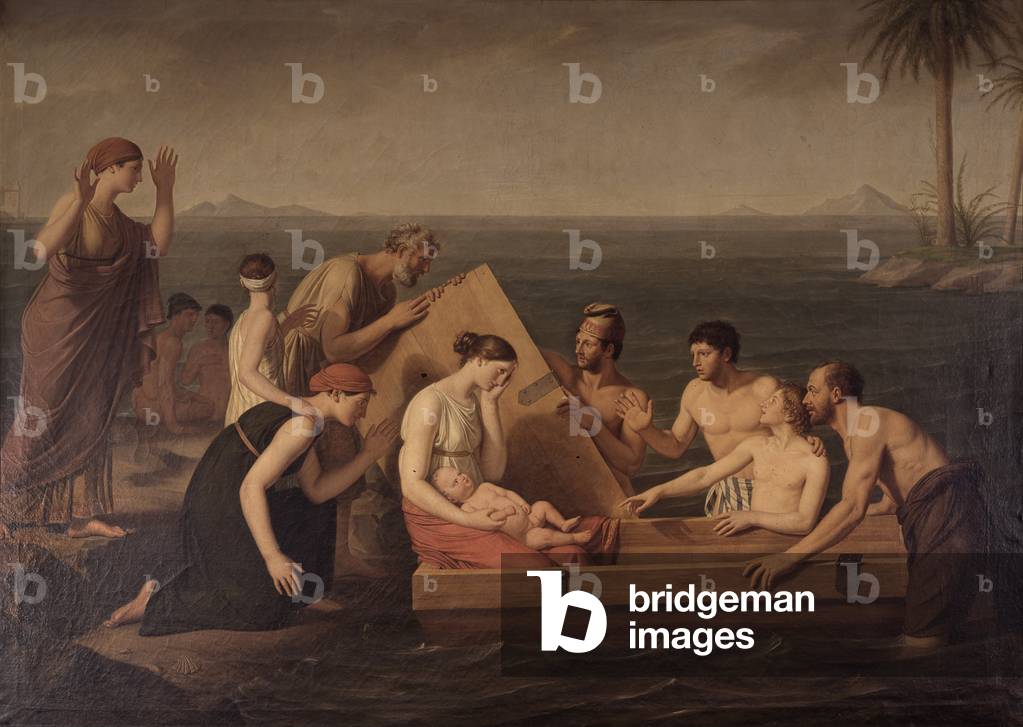 Danae and Little Perseus Saved by Corsali from the island of Serifos, by Jacques Berger, 1806, 19th Century, oil on canvas