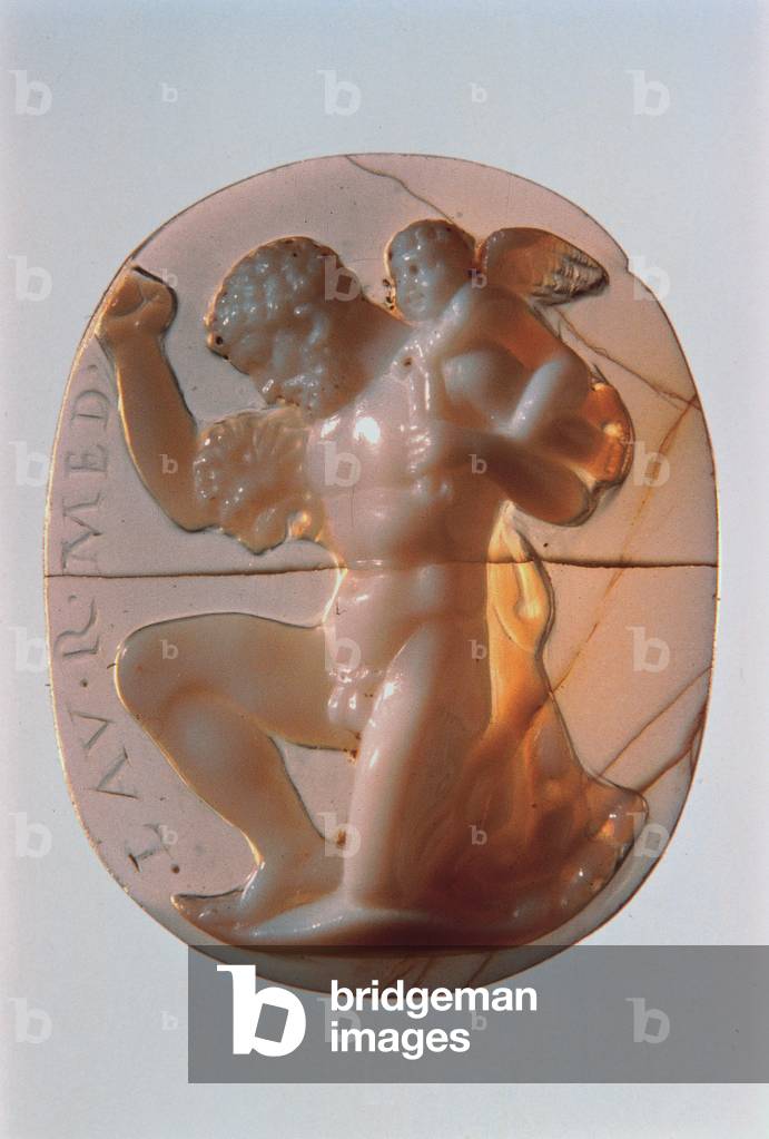 Cameo with Herakles (Hercules) subdue by Eros, (agate, onyx)