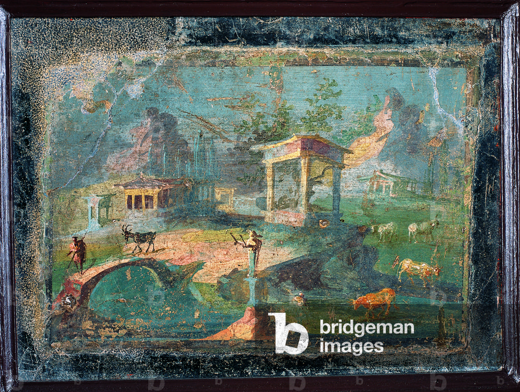 Landscape with Herding Animals, by unknown artist, 50-79, 1st Century A.D., ripped fresco, 28 x 38 cm