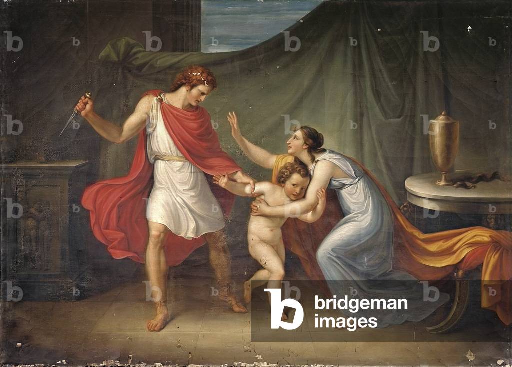 Pirro threatens the life of Astyanax, by Abbondio Bagutti, 1814 - 1815, 19th Century, oil on canvas, 163 x 227 cm