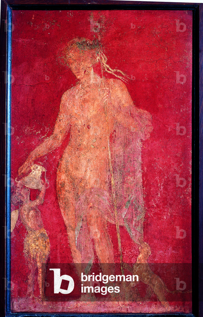 Dionysus and Satyr, by unknown artist, 62-79, 1st Century A.D., ripped fresco, 86 x 55 cm