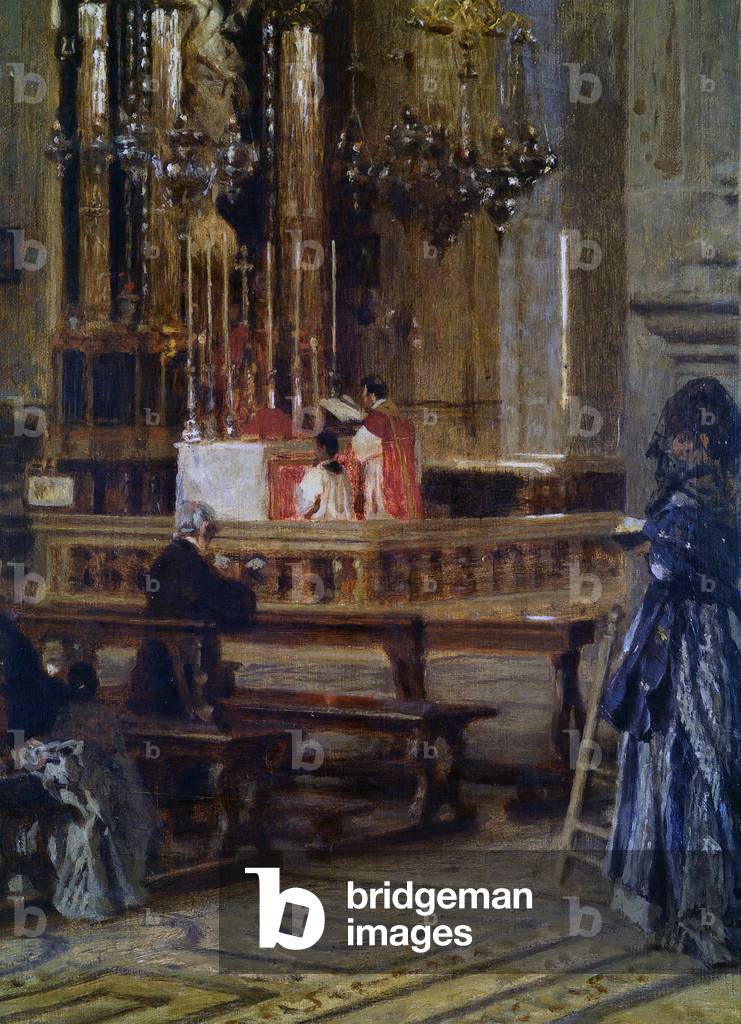 Interior of the church of Santa Maria presso San Celso in Milan, by Filippo Carcano, 19th - 20th Century, oil on canvas