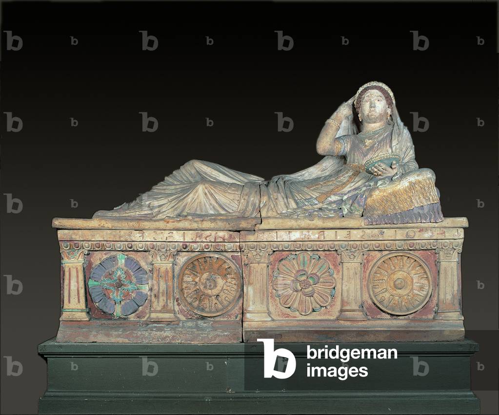 Terracotta sarcophagus with female figure (Sarcophagus of Larthia Seianti), (polychrome terracotta)