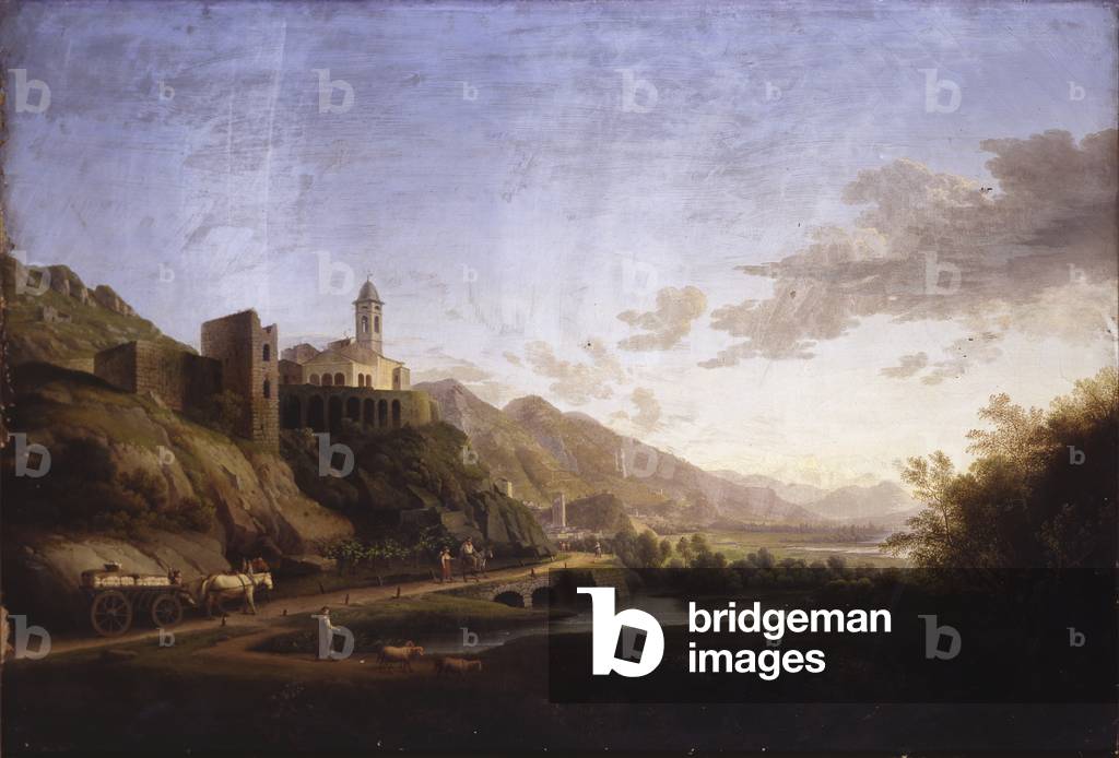 View of Our Lady of Sassella on the road Stelvio (Veduta della Madonna della Sassella sulla strada dello Stelvio), by Marco Gozzi, 1833, 19th Century, oil on canvas, 36 x 45 cm.