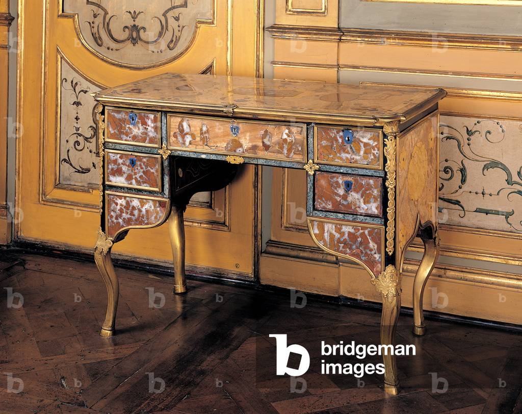 Writing desk, (inlaid marbles and gilded metal)