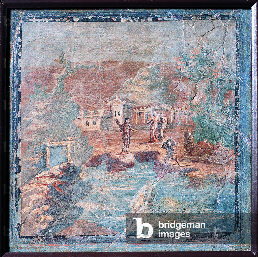 Freeing of Hesione, by unknown artist, 45-79, 1st Century A.D., ripped fresco, 36 x 36 cm