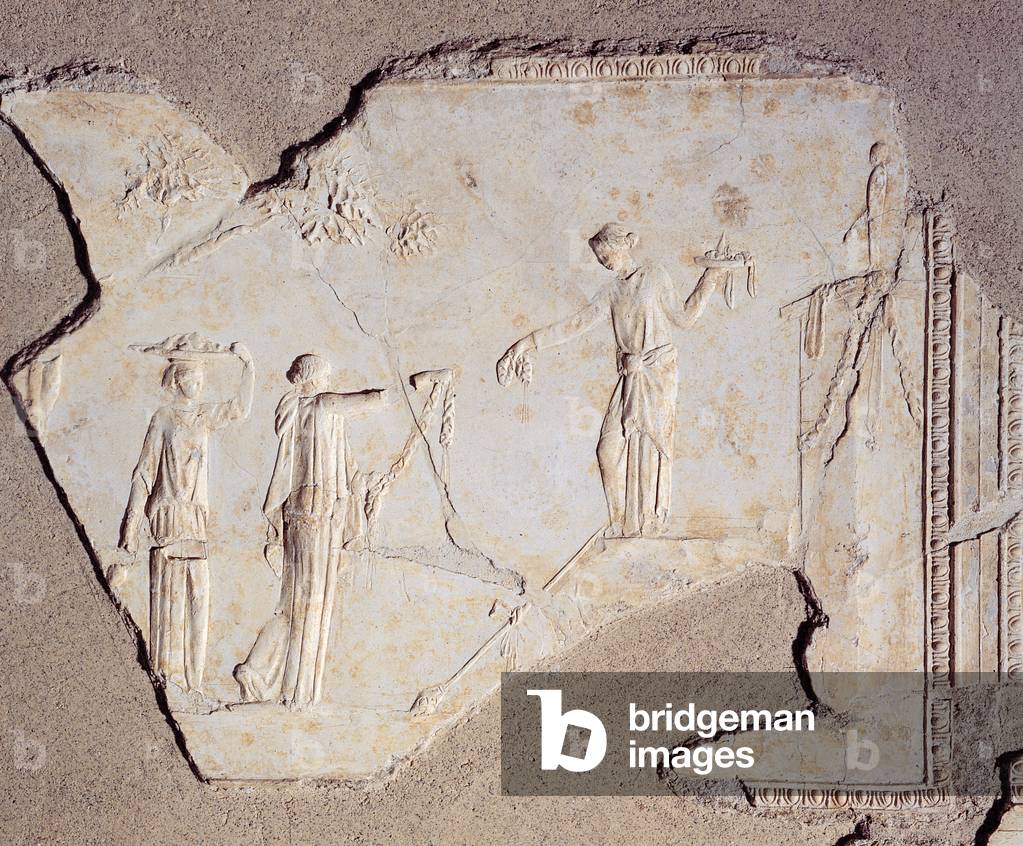 Panel depicting the scene of an offering to an herm of Priapus, 25 A.D. (stucco)