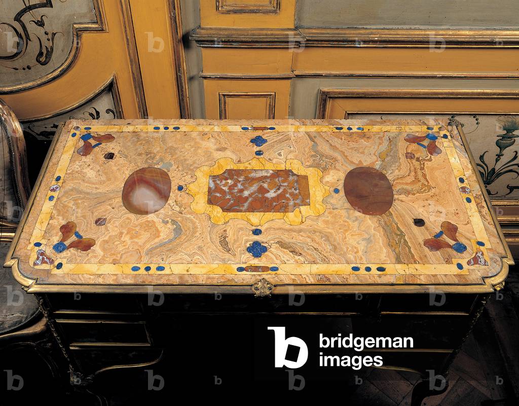 Writing desk, (inlaid marbles and gilded metal)
